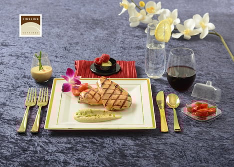 Renaissance NEW PET Stemless Goblets and Gold Cutlery